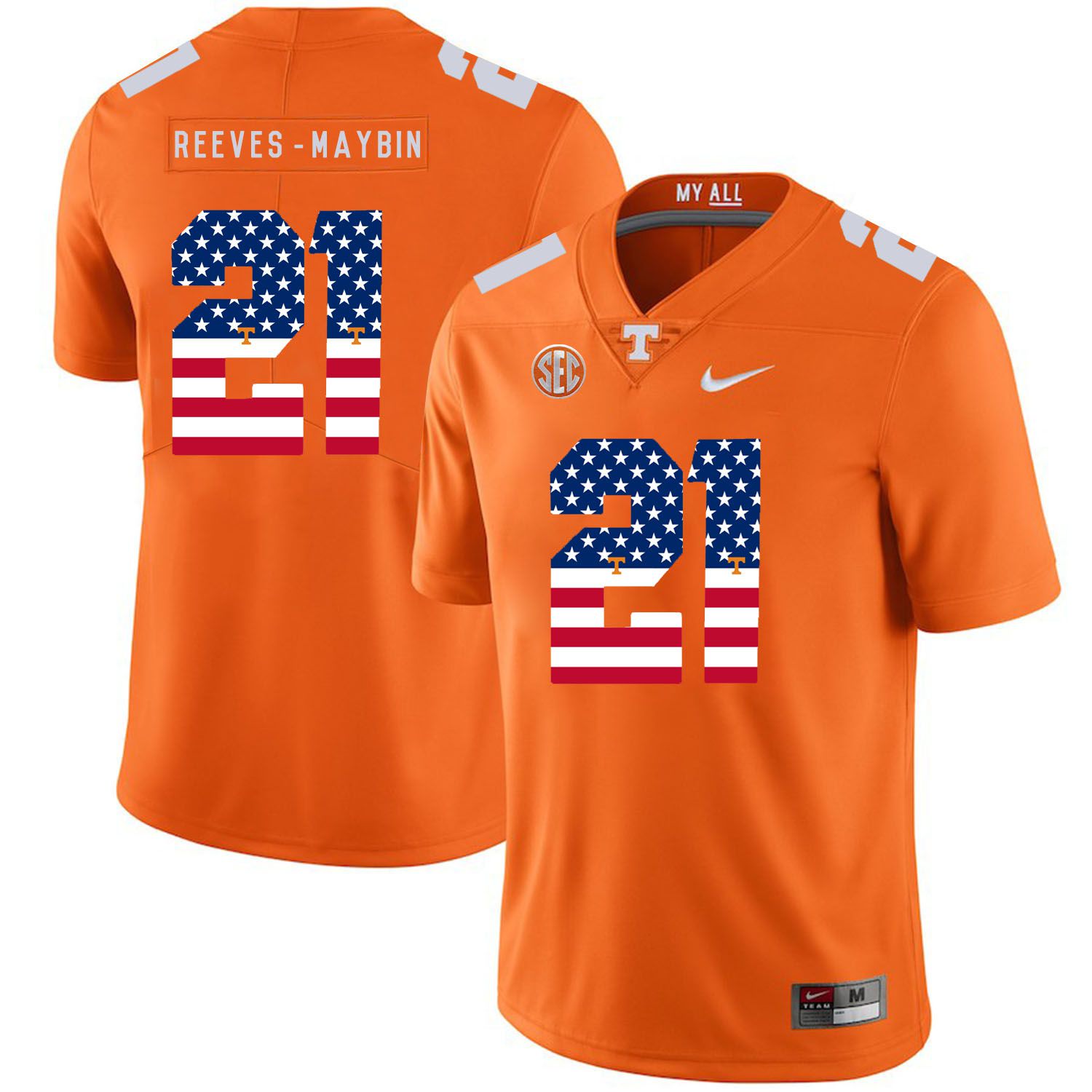 Men Tennessee Volunteers #21 Reeves-maybin Orange Flag Customized NCAA Jerseys->customized ncaa jersey->Custom Jersey